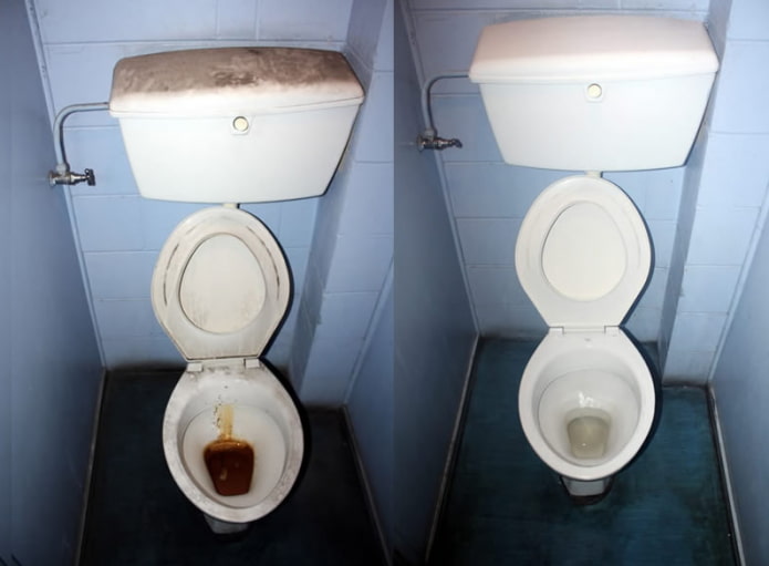 WC prima e dopo la pulizia con elettrolita