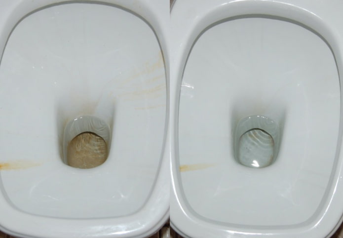 WC prima e dopo la pulizia con acido citrico