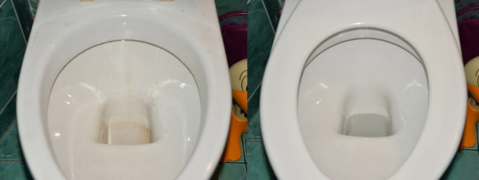 WC prima e dopo la pulizia con acido citrico e aceto