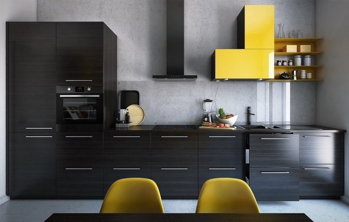 interno della cucina nei toni del grigio e del nero