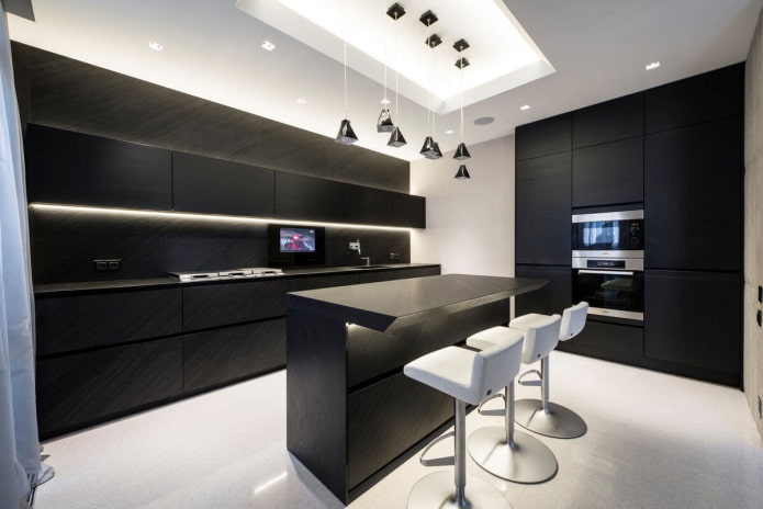 cucina nera in stile high-tech