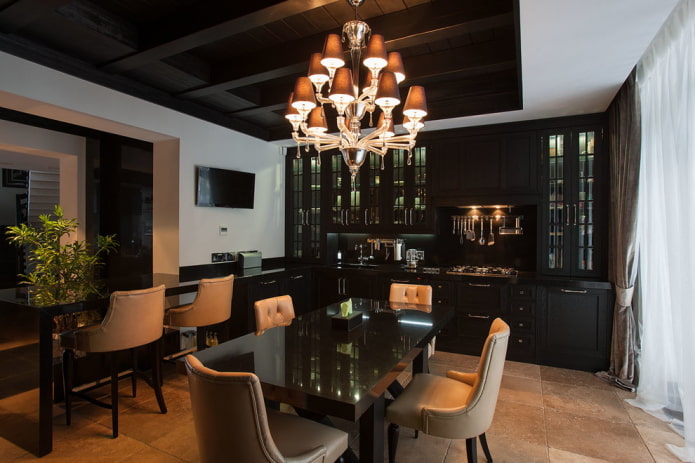 illuminazione dell'interno della cucina nei toni del nero