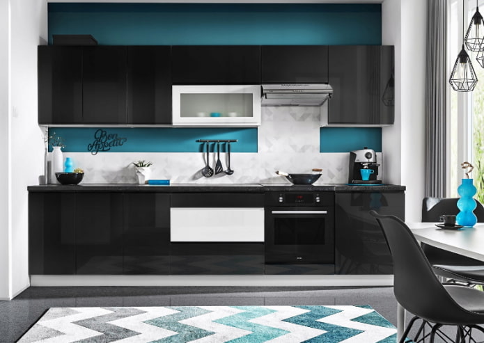 cucina nera e blu