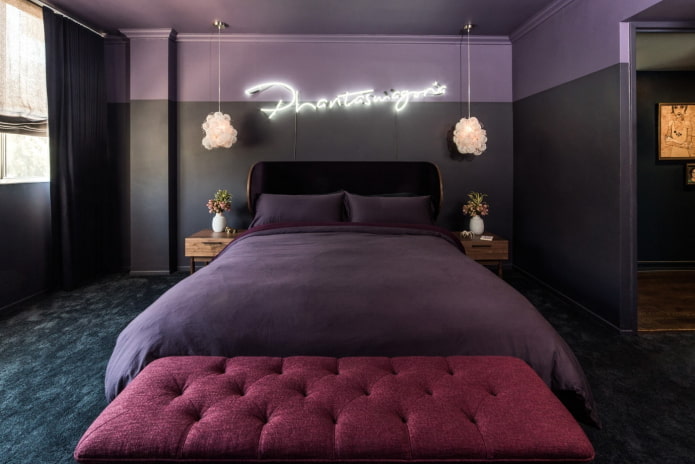 combinazione di colori nell'interno della camera da letto