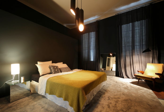 tessuti nell'interno della camera da letto nei toni del nero