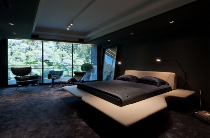 camera da letto nera in stile high-tech