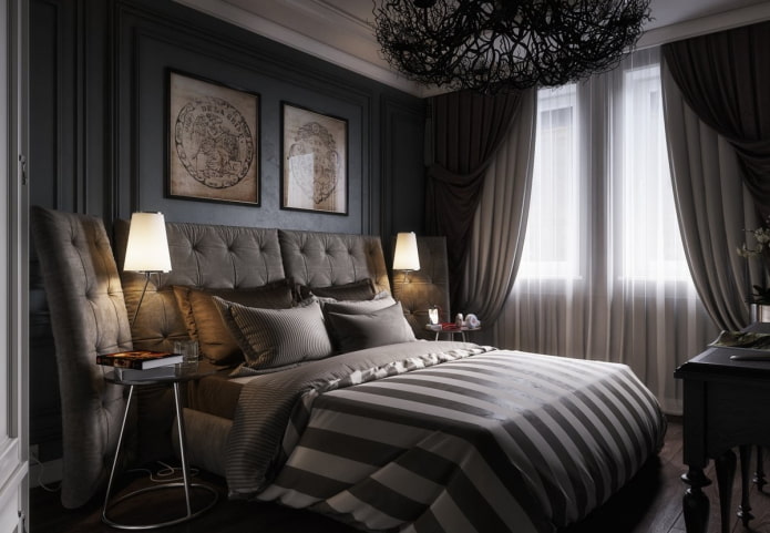 camera da letto nera in stile art déco