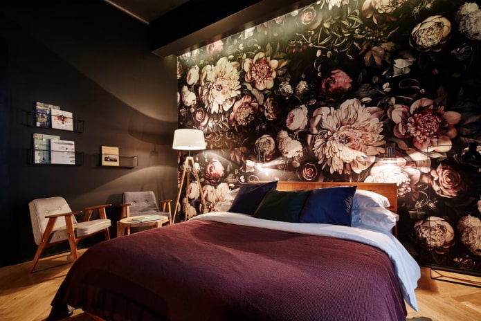 design degli interni della camera da letto nei toni del nero