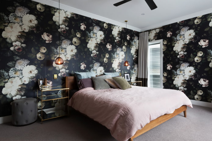 design degli interni della camera da letto nei toni del nero
