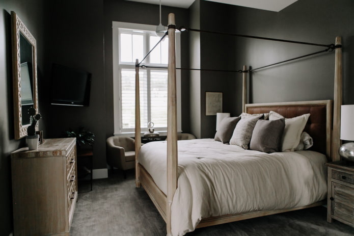 design degli interni per camera da letto nera