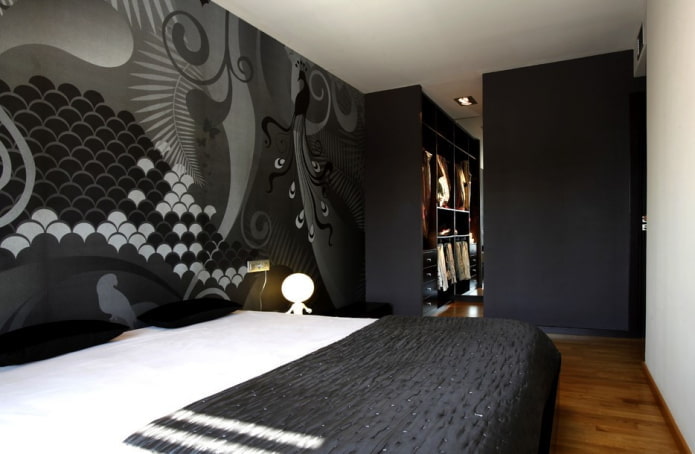 design degli interni per camera da letto nera