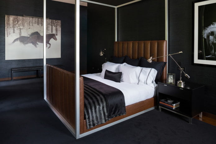 mobili nell'arredamento della camera da letto nei toni neri