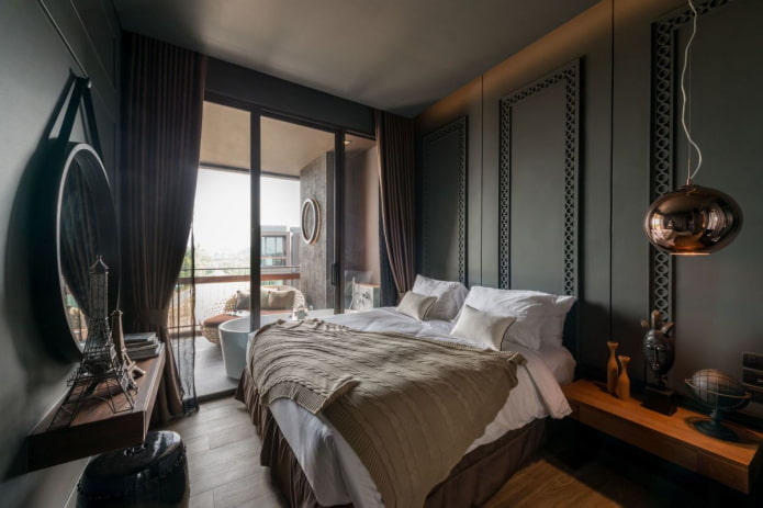 tessuti per l'arredamento della camera da letto nei toni del nero