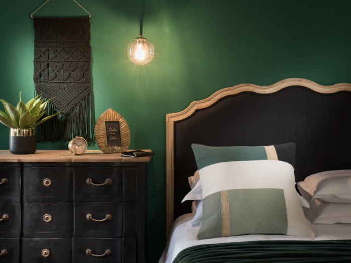 camera da letto nera e verde