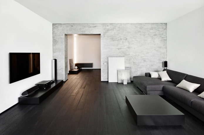 decorazione del soggiorno nei toni del bianco e nero