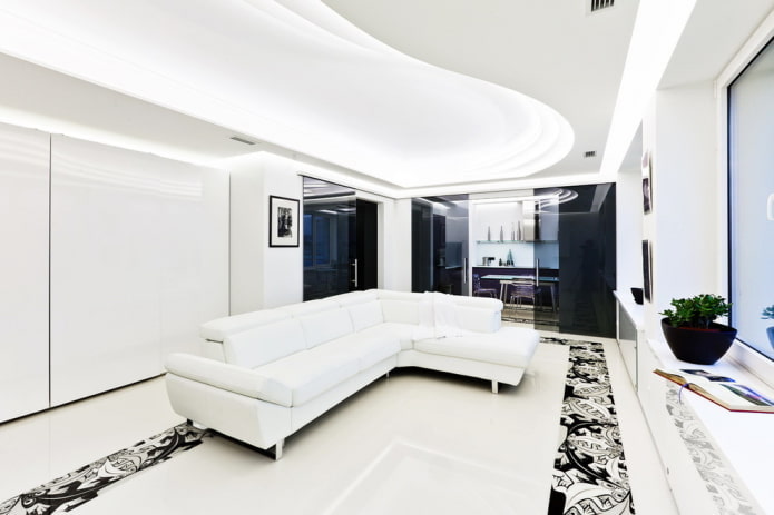 decorazione del soggiorno nei toni del bianco e nero