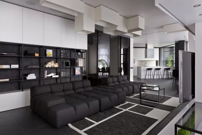 interno del soggiorno nei toni del bianco e nero