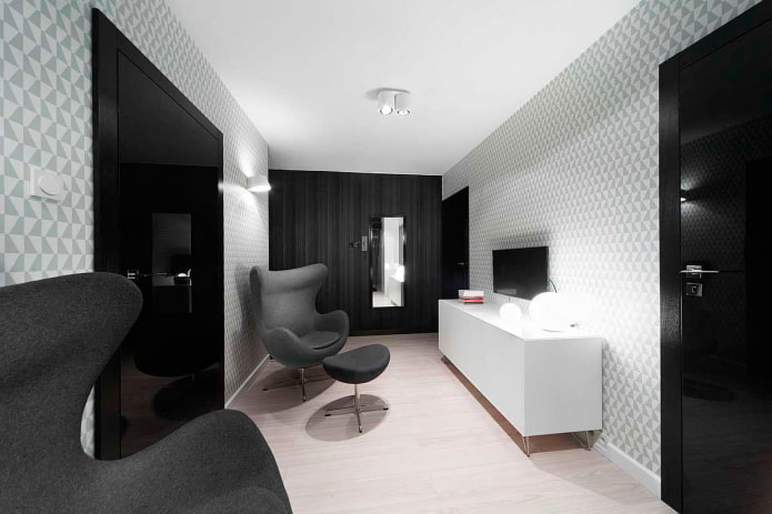 design d'interni per soggiorno in bianco e nero