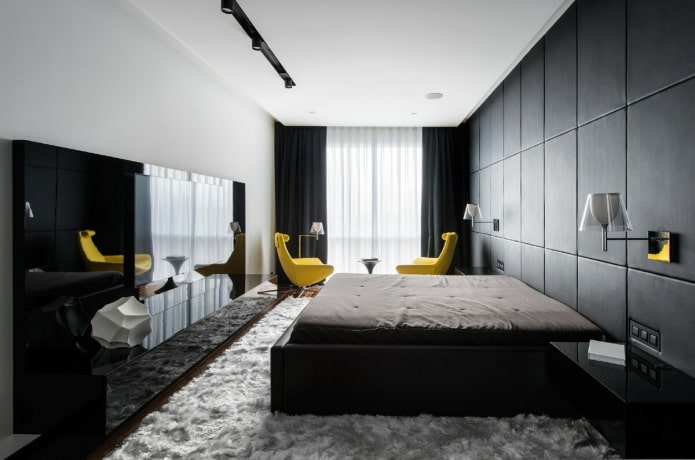 mobili nell'interno della camera da letto nei toni del bianco e del nero