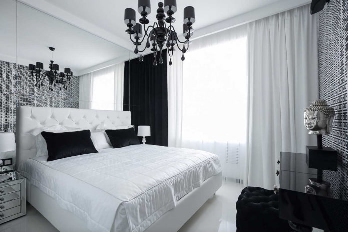 tessuti per l'interno della camera da letto nei toni del bianco e del nero