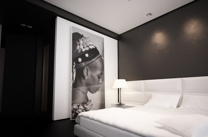 decorazioni e illuminazione per camera da letto in bianco e nero