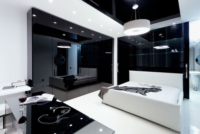 mobili per l'interno della camera da letto nei toni del bianco e del nero