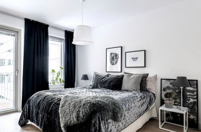 tessuti per l'interno della camera da letto nei toni del bianco e del nero