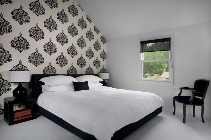 design degli interni della camera da letto in bianco e nero