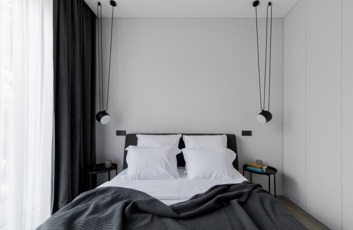 decorazioni e illuminazione per camera da letto in bianco e nero