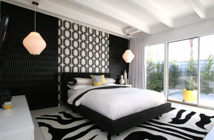 decorazioni e illuminazione per camera da letto in bianco e nero