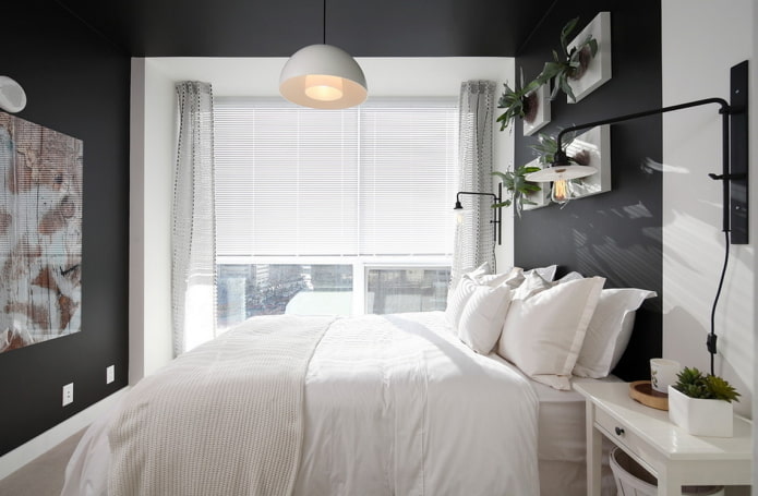 tessuti per l'interno della camera da letto nei toni del bianco e del nero