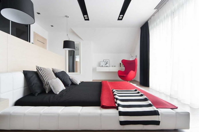 design degli interni della camera da letto in bianco e nero