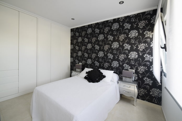design degli interni della camera da letto in bianco e nero