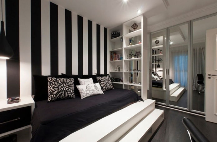 toni del design degli interni della camera da letto in bianco e nero
