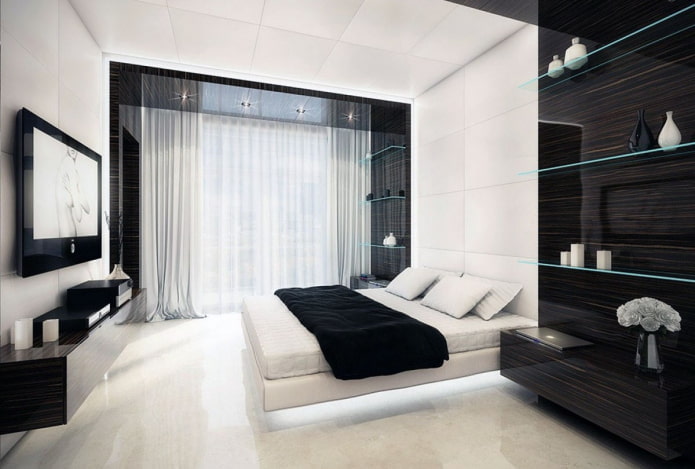 interno di una camera da letto in bianco e nero in Stile hi-tech