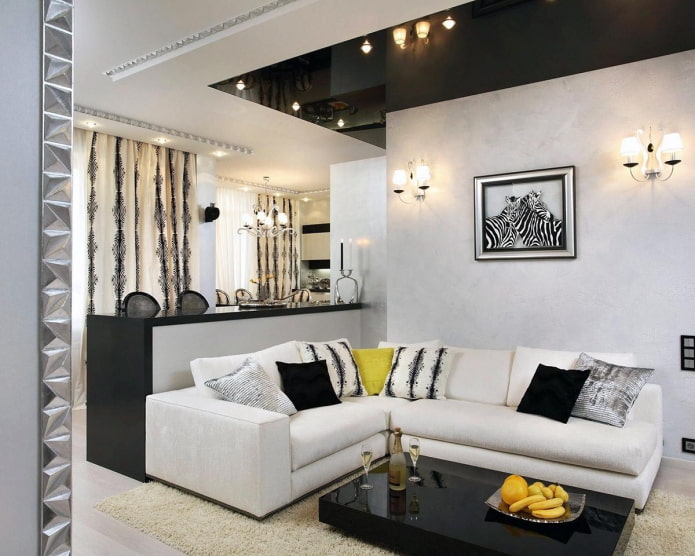 soffitto combinato in cucina-soggiorno