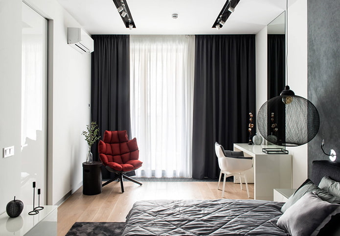 Tende oscuranti nere in camera da letto