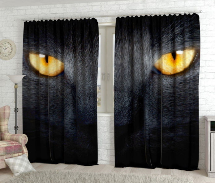 tende lunghe 3D con l'immagine degli occhi di gatto