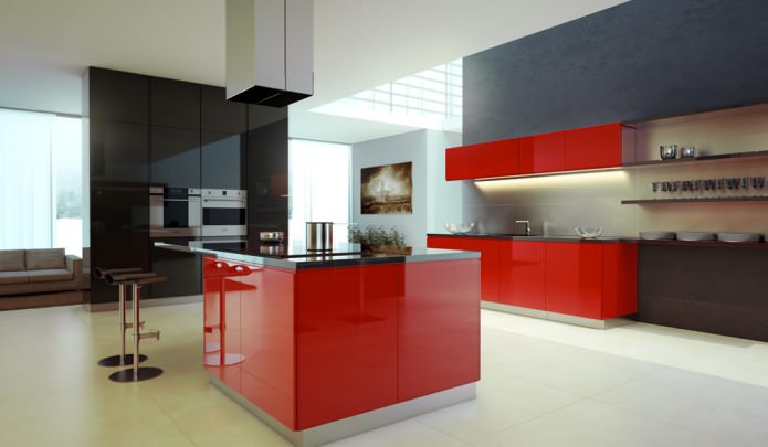 Set da cucina nero e rosso