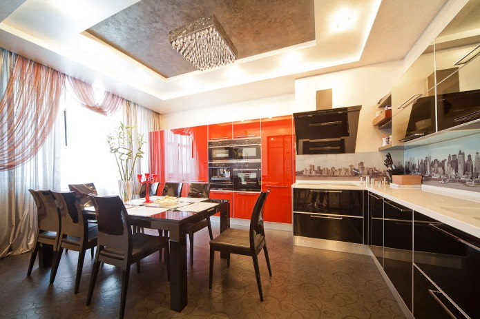 Set da cucina nero e arancione in stile moderno