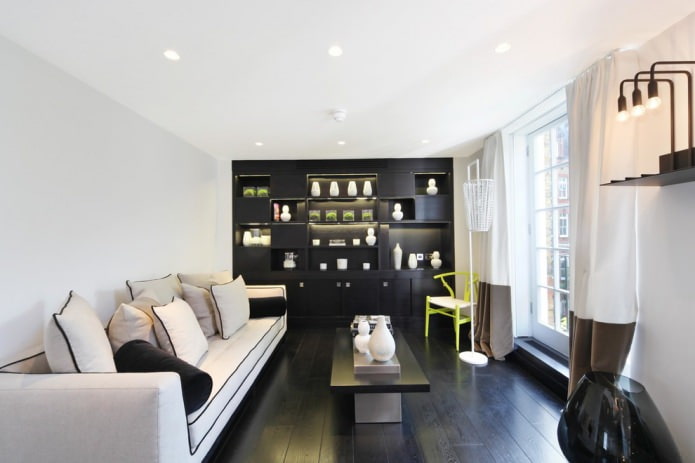 soffitto bianco e pavimento nero