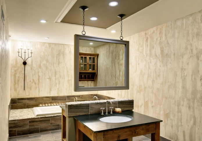 intonaco beige nell'interno del bagno