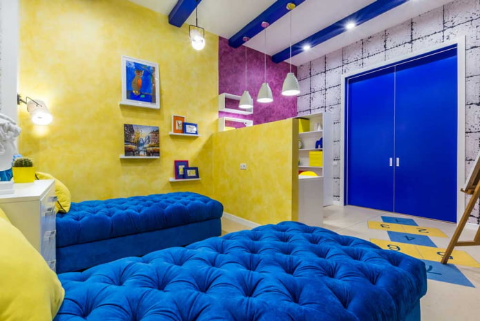 intonaco giallo all'interno di una cameretta per bambini