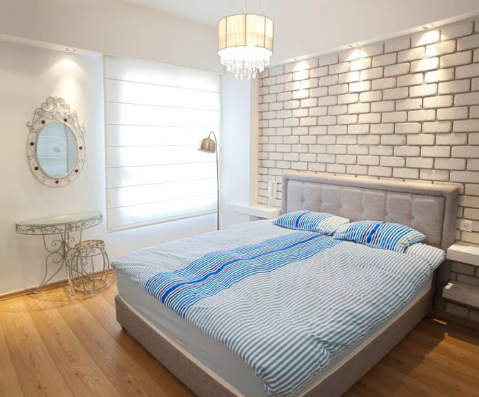 carta da parati in mattoni nell'interno della camera da letto
