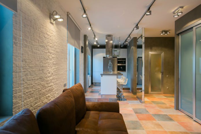 Carta da parati con mattoni bianchi nel design del soggiorno