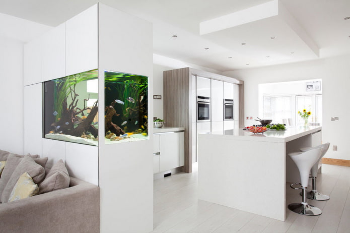 parete divisoria con acquario all'interno