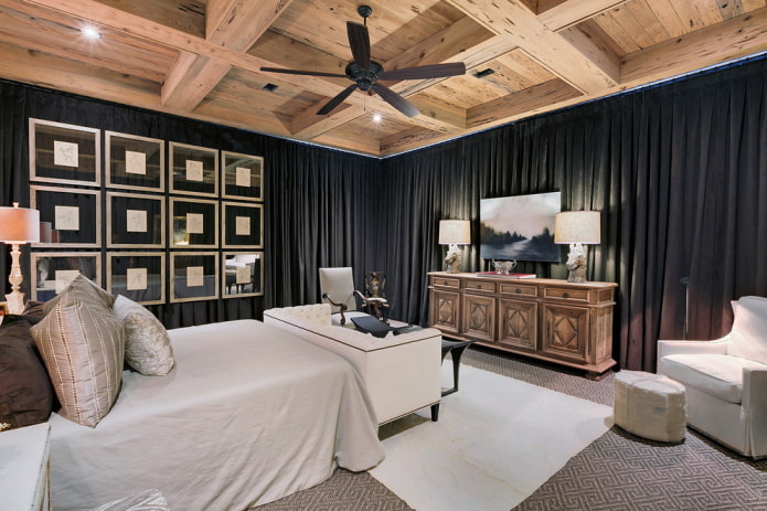 struttura a cassettoni in legno nella camera da letto