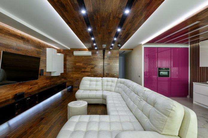 soffitto in legno con faretti