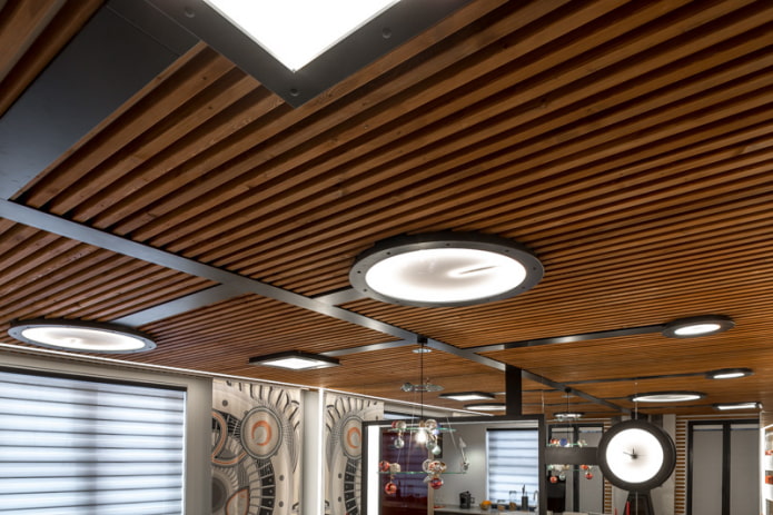 soffitto in listelli di legno 