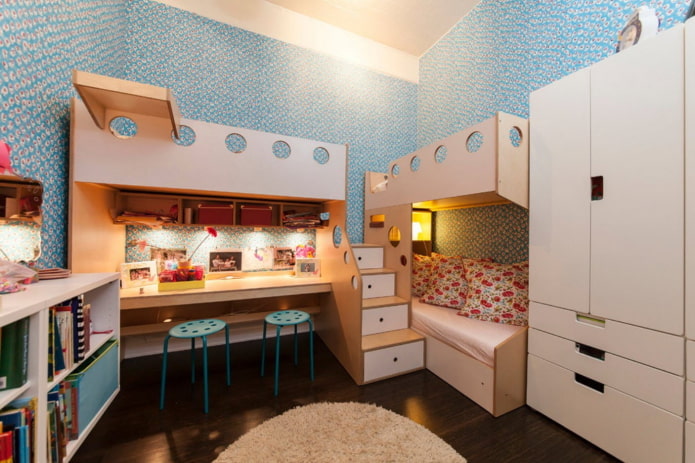 conservazione di oggetti all'interno della camera da letto per bambini di sesso diverso